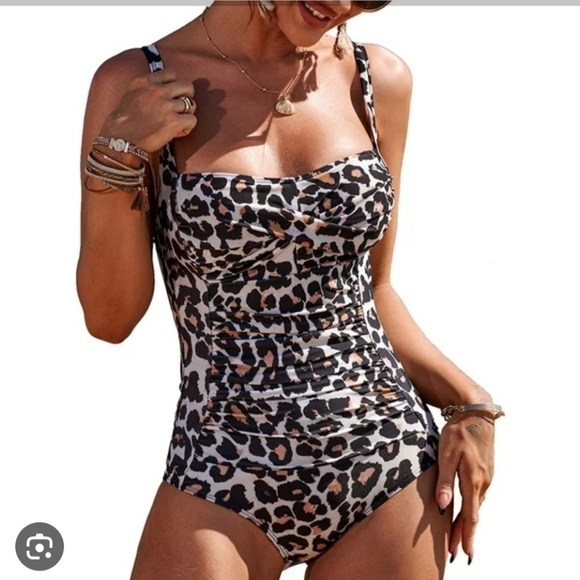 Ekouaer leopard animal print tummy control swimsuit - Picture 1 of 11